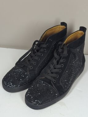 Christian Louboutin Louis Strass Black Crystal High Top Sneakers Size 45